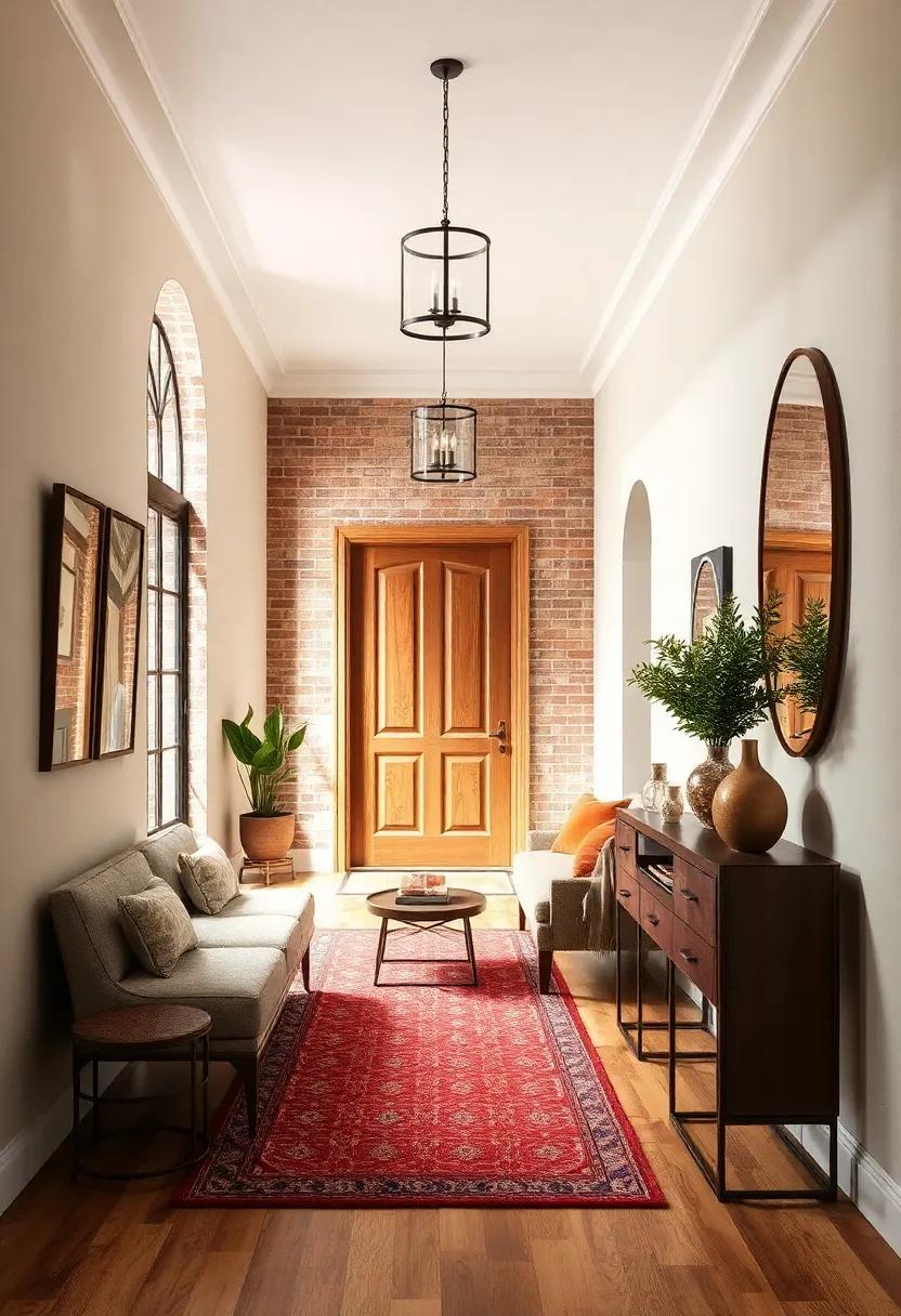 Subdued Copper and Brick Reds Combined with Neutral Walls Bring Warmth to a Classic Entryway