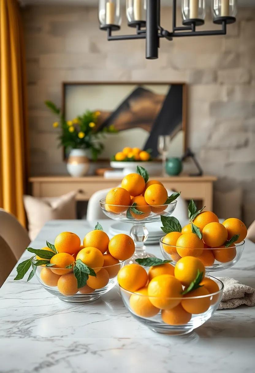 Fresh Citrus Fruits Arranged In Clear Bowls Bringing Zesty Color And Aroma To The Dining Scene