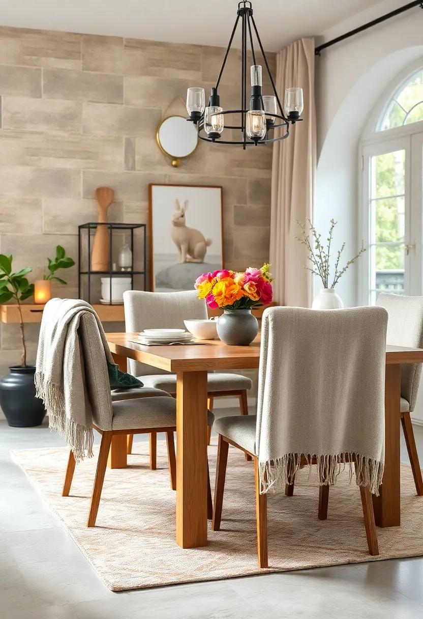 Soft Wool Throws Draped Over Chair Backs Adding Texture And Cozy Vibes To The Spring Dining Area