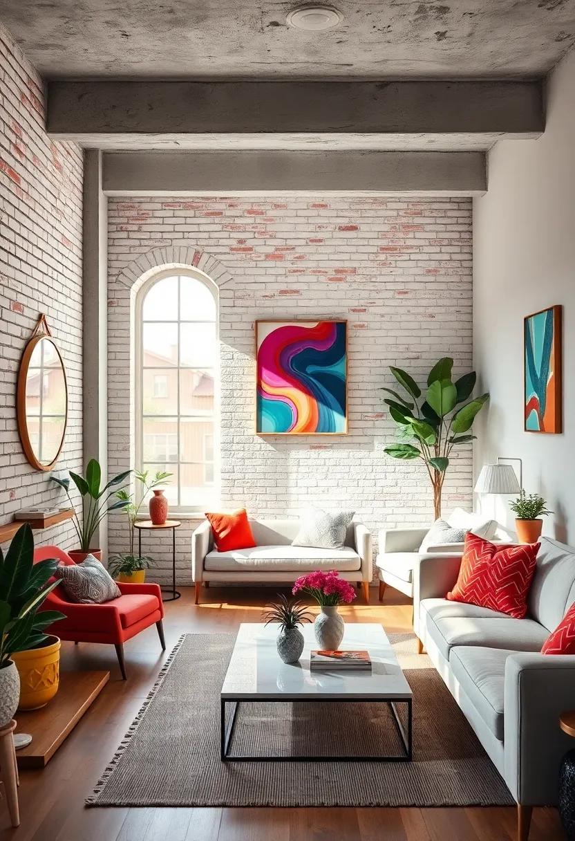 Combining Crisp White Elements With Neon Bricks and Artwork for a Vibrant Urban Feel