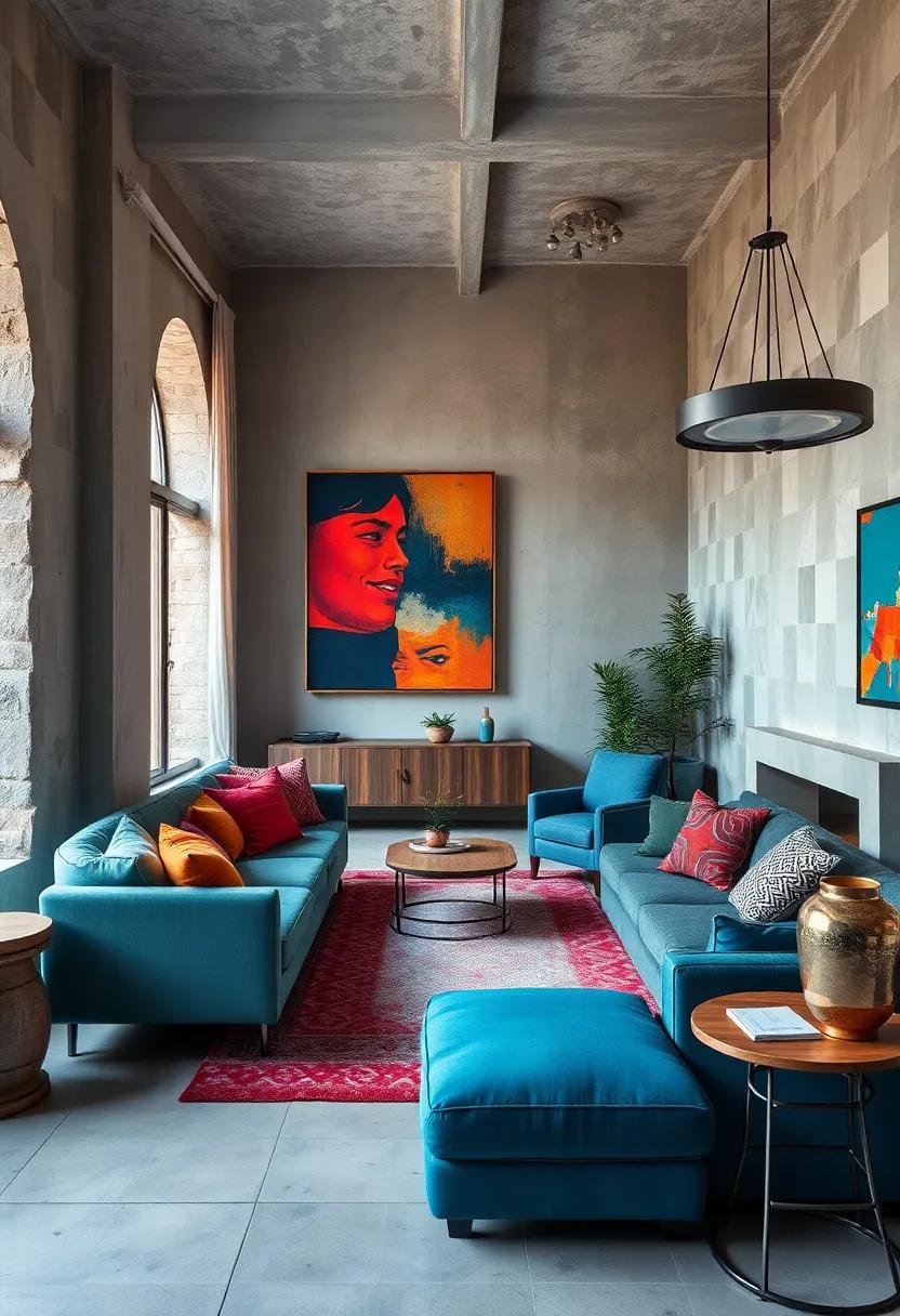 Juxtaposing Cool Blues and Warm Reds in Textiles and Art for Energetic but Balanced Interiors