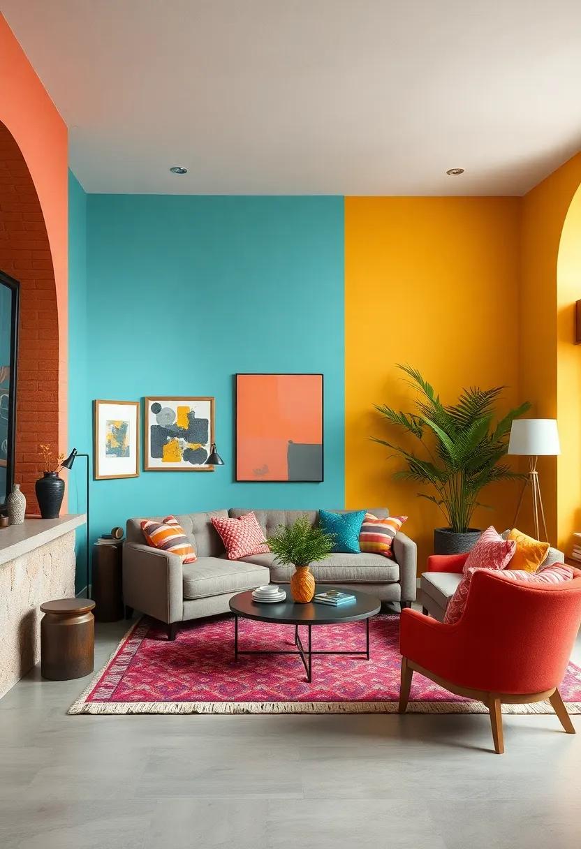 Vibrant Walls Blended with Bold Accents for a Playful Eclectic Living Space
