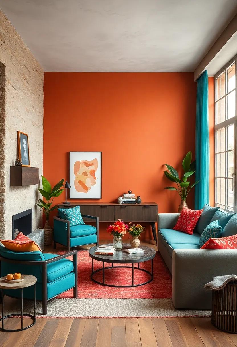 Warm Terracotta and Deep Teal in Contrasting Proportions for Unique Cozy Corners