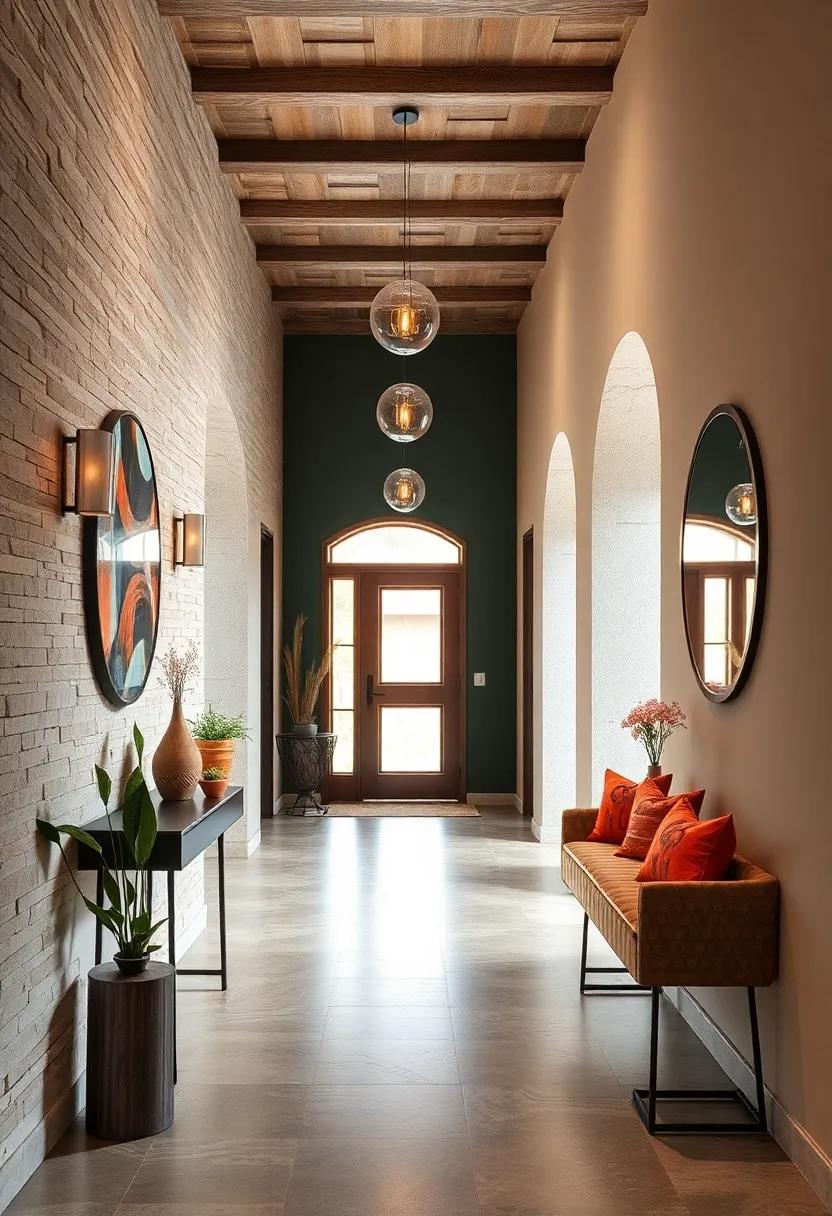 Layered Lighting Effects Enhancing Bold Color Choices for Dramatic Hallways