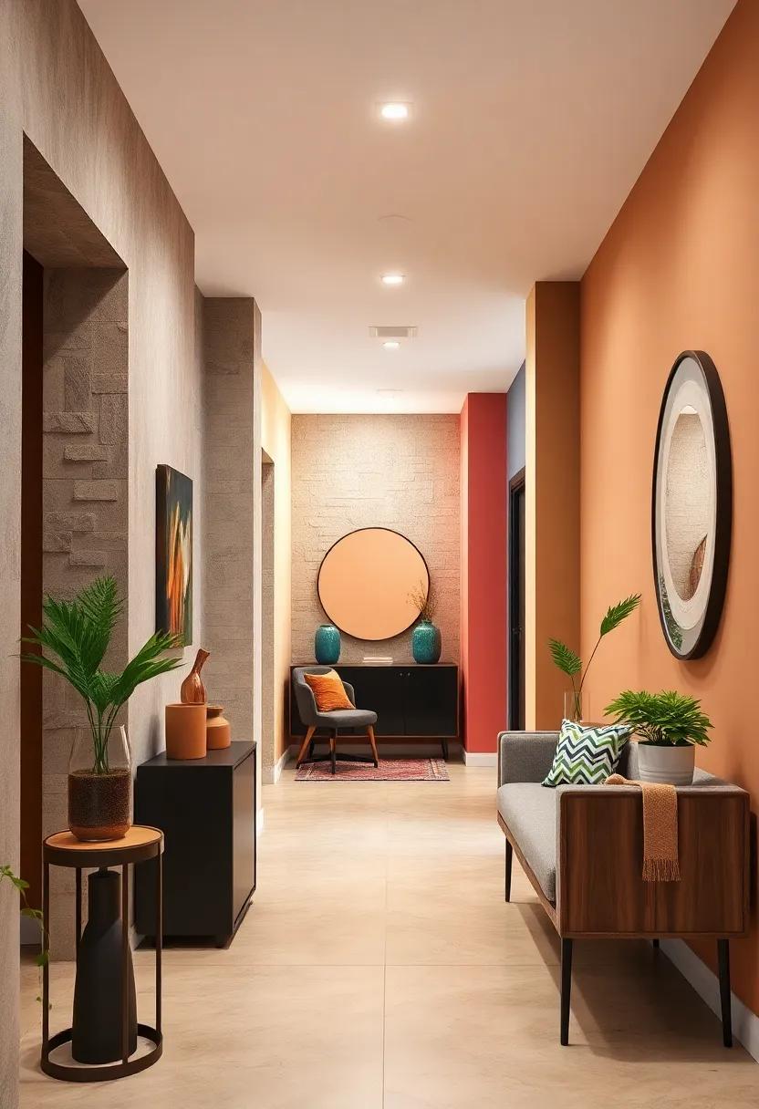 Floating Color Blocks Creating Illusions of Space and Flow Within Narrow Hallways