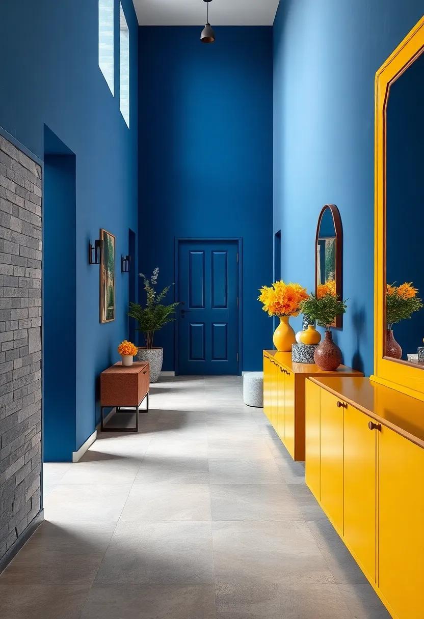 Deep Ocean Blues Combined With Sunny Yellows for Contrasting Hallway Invites