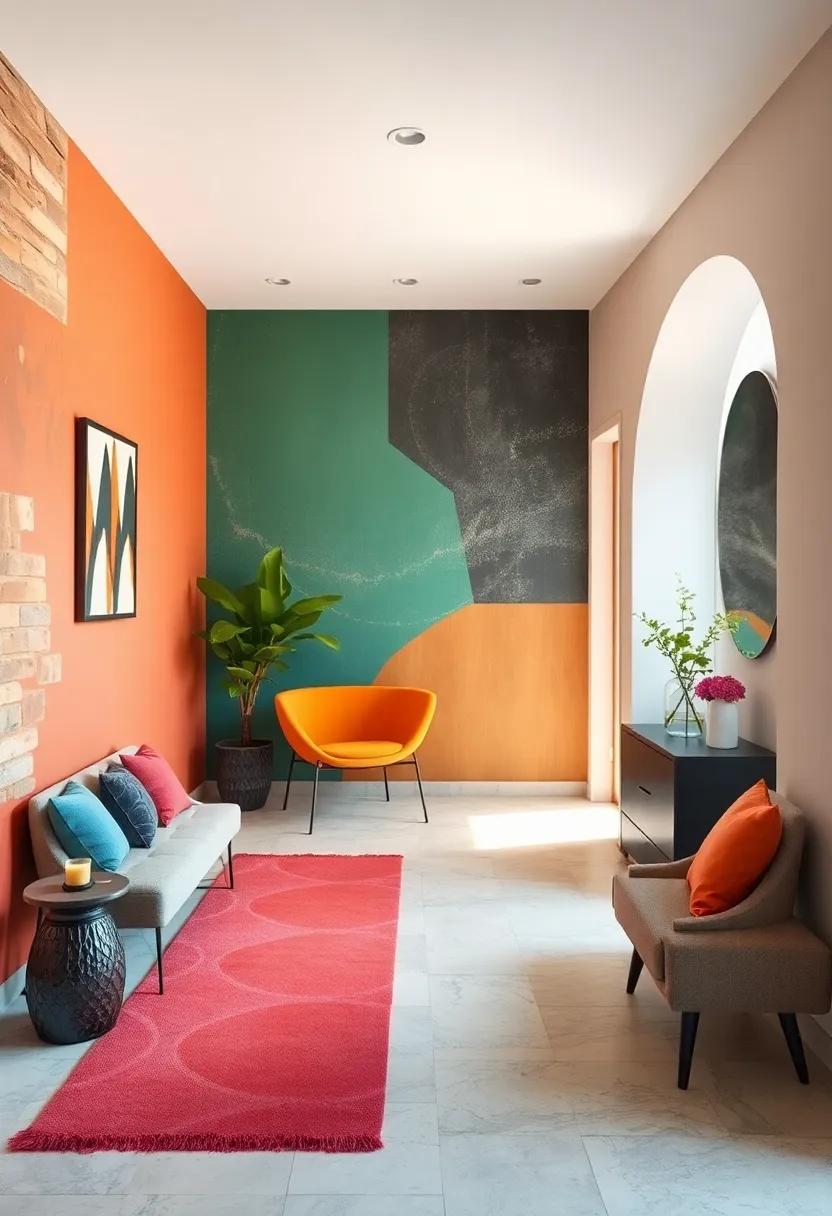 Dynamic Mural Scenes Featuring Urban and Natural Elements in Juxtaposed Hues