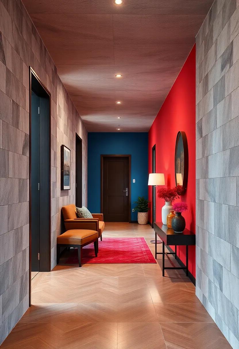 Contrast of Matte and Glossy Finishes Adding Visual Intrigue to Hallway Surfaces