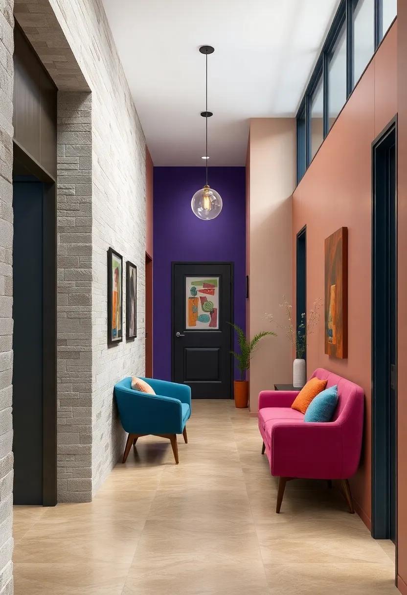Mixed Material Walls Painted in Saturated Colors Evoking Textural and Visual Contrast
