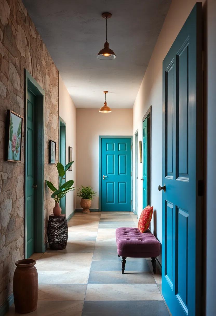 Patchwork of Painted Doors in Varied Shades Adding a Quirky Color Statement