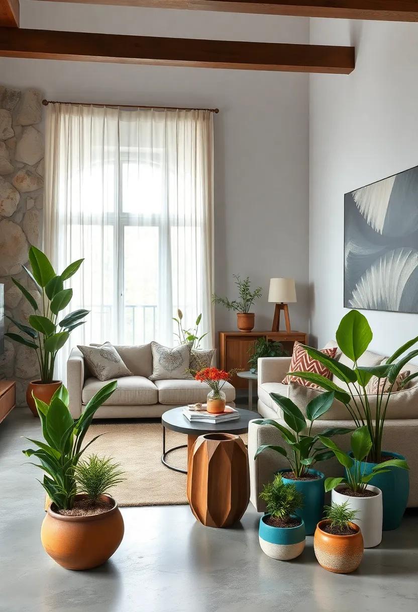 Greenery and Indoor Plants Arranged with Eclectic Pots That Add Life and Texture to the Living Area