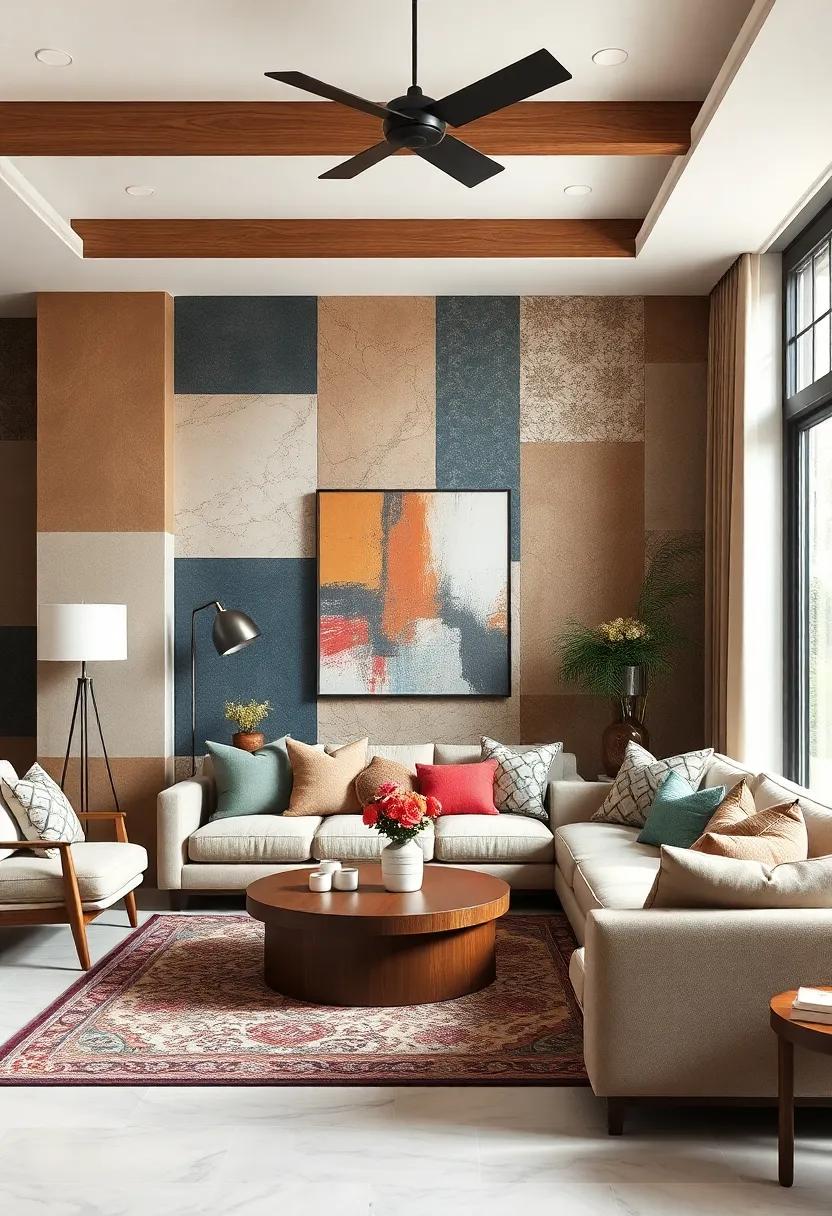 Accent Walls Featuring Mix-and-Match Wallpaper Patterns Blended with Painted Panels for Artistic Flair