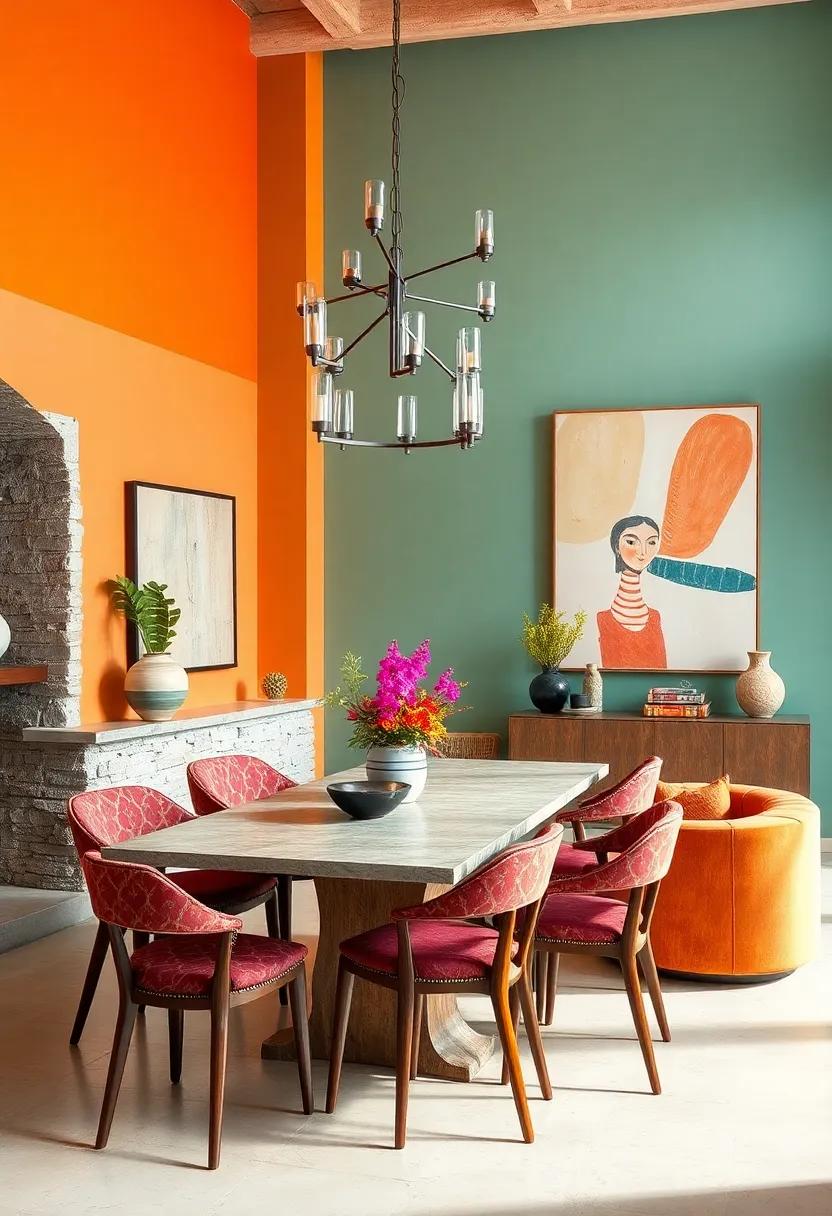 Sculptural and Abstract Art Selections on Bright Walls to Elevate Dining Room Eclecticism