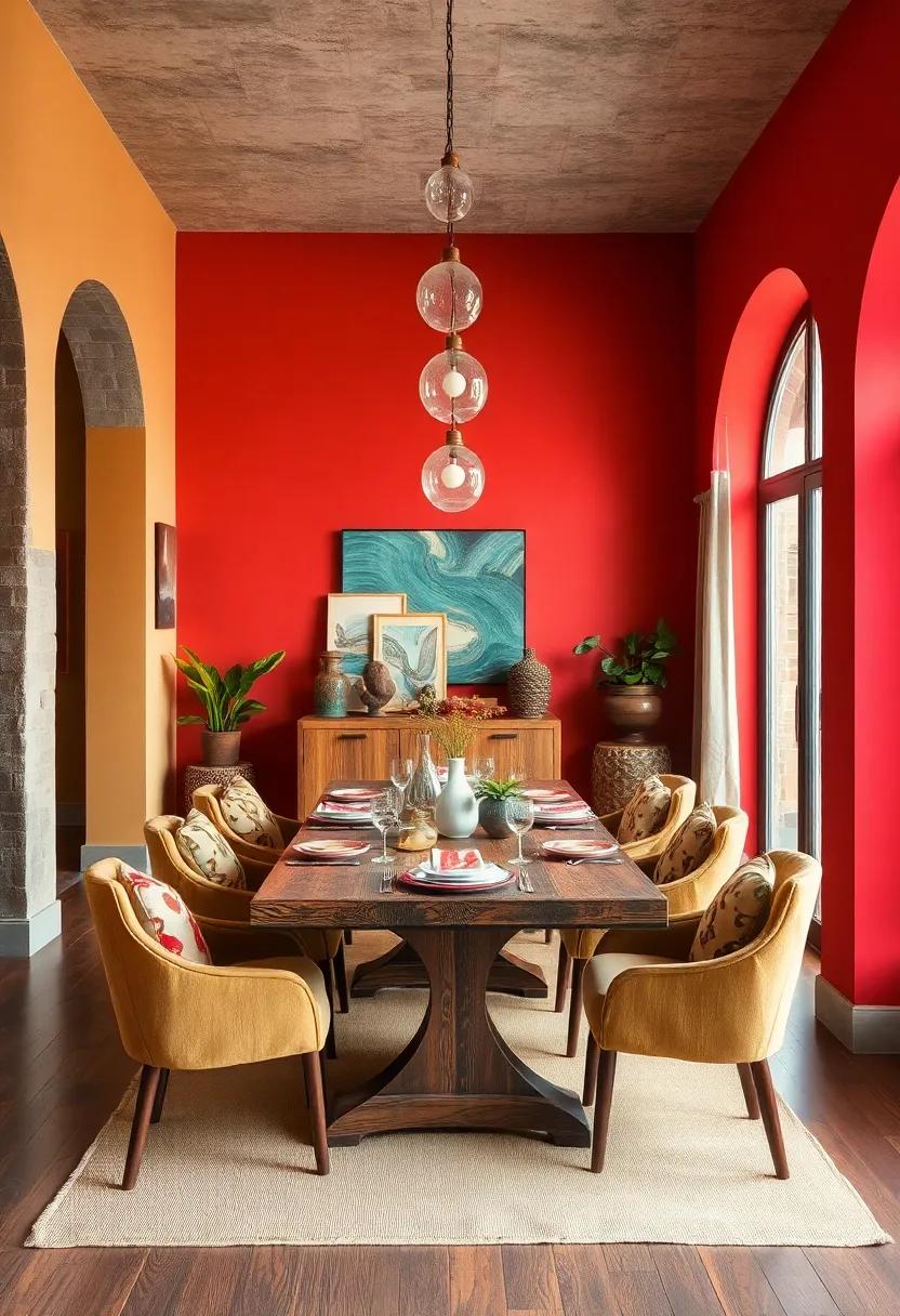 Combining Rustic Wood Elements and Vibrant Walls to Create Warm Eclectic Ambiance