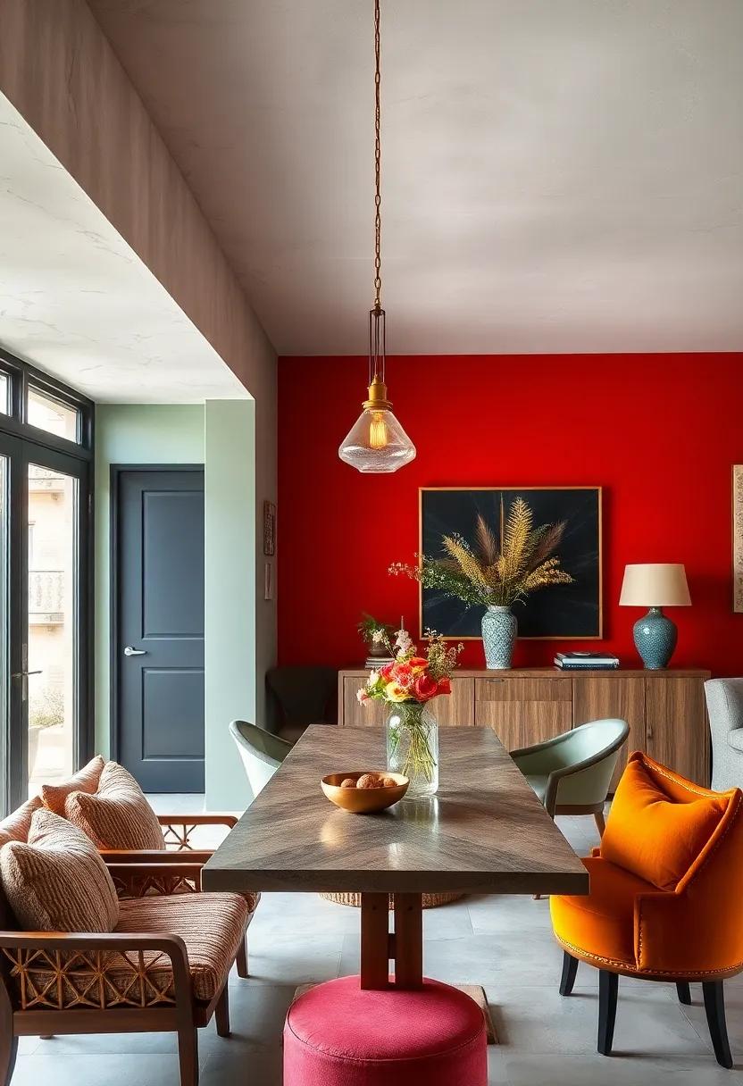Vintage Statement Lighting Fixtures Against Richly Colored Accent Walls