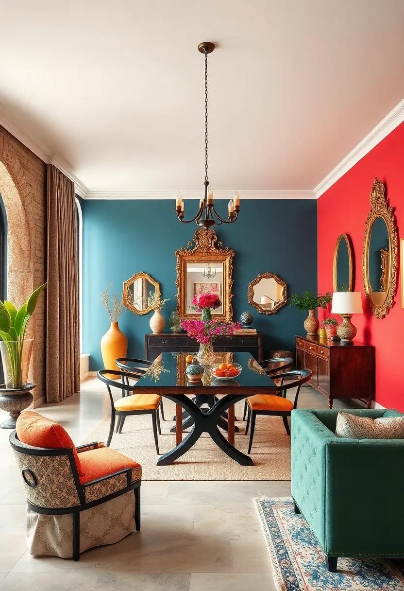 Antique Mirrors Set Against Vibrant Wall Colors to Amplify Space and Style