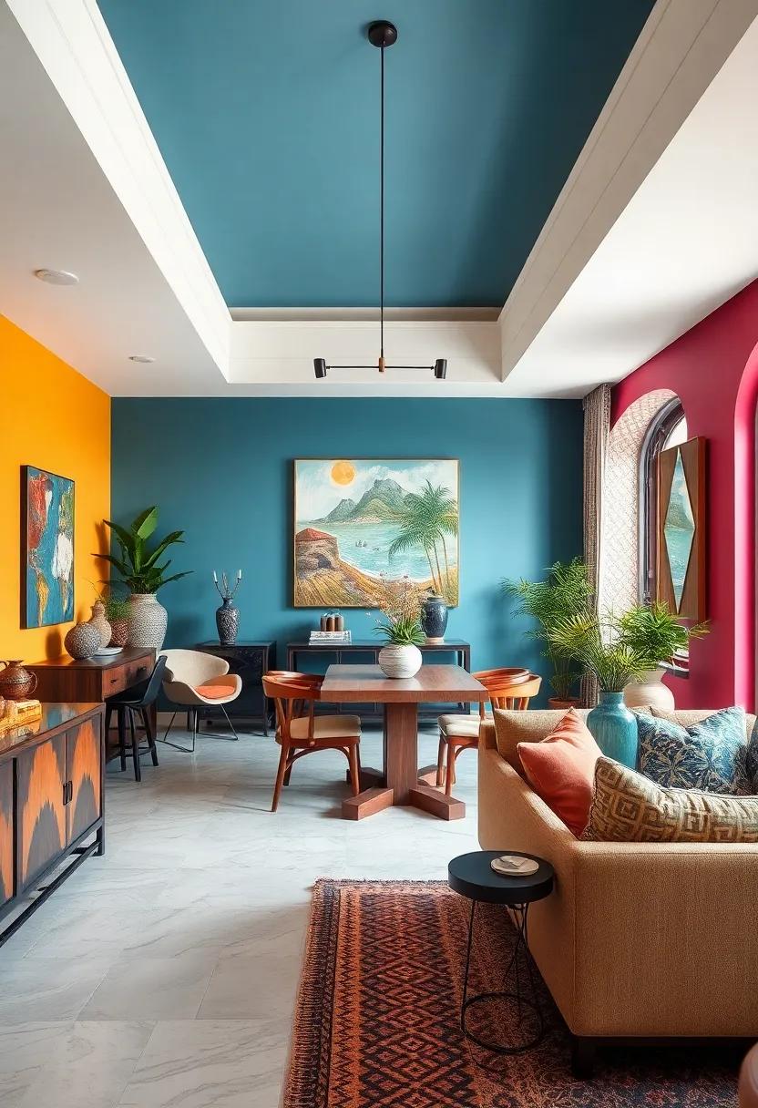 A Fusion of Cultural Influences Celebrated on Dramatic Painted Wall Canvases