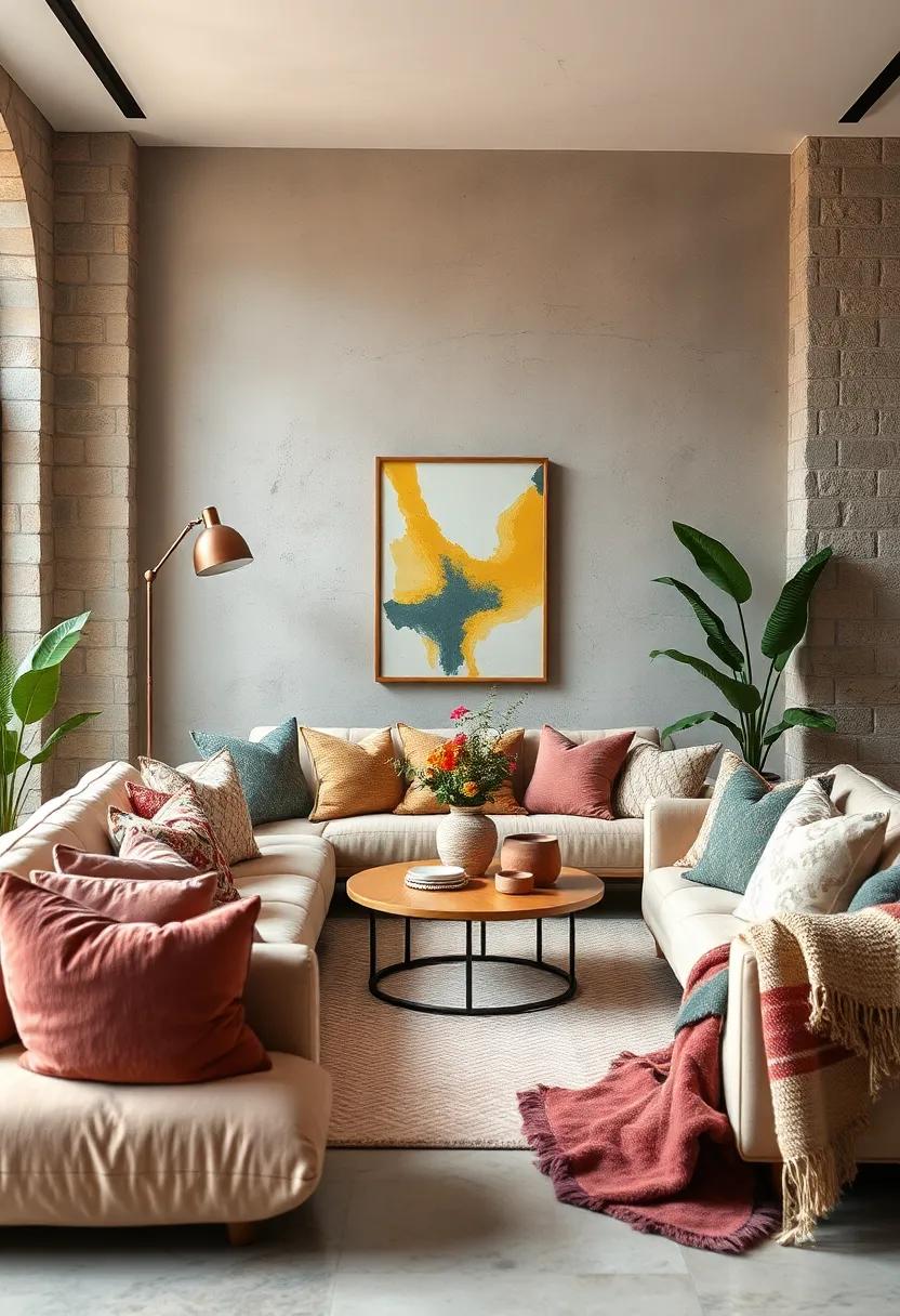 A Symphony of Velvet Cushions and Woven Throws Creating Inviting Texture Contrasts