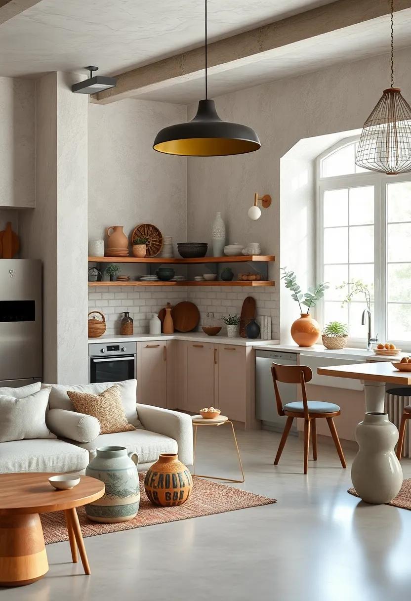 Mixing Glossy Ceramics and Matte Pottery to Elevate Eclectic Kitchen Aesthetics