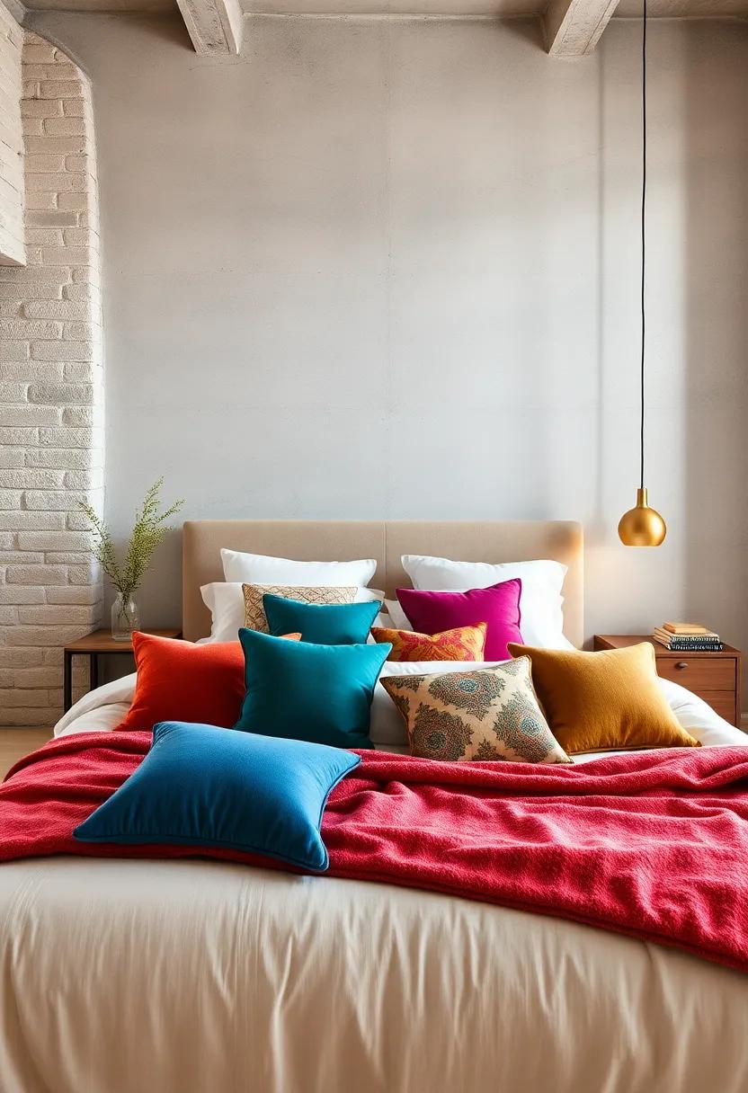 Eclectic Bedrooms Revived Through Bold Pillow Statements Paired With Subdued Bed Linens