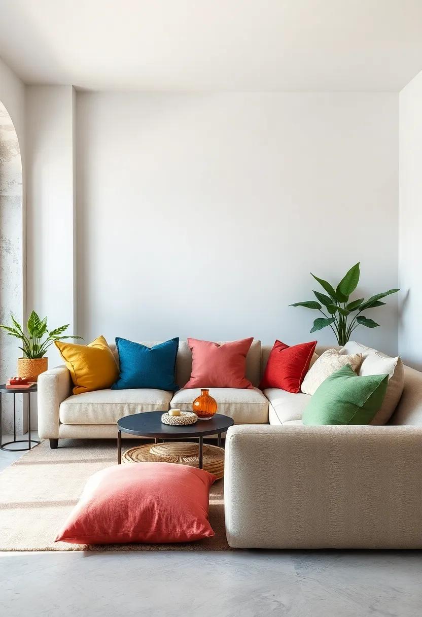 Interplay of Matte and Shiny Pillow Fabrics Enhances Visual Interest In Contrasting Rooms