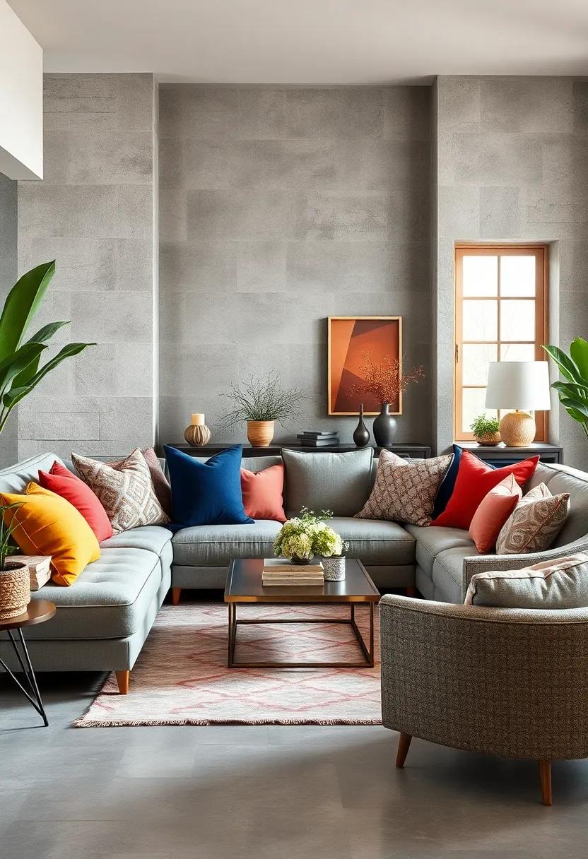A Journey Through Color Theory Expressed By Eclectic Pillow Compositions In Living Spaces