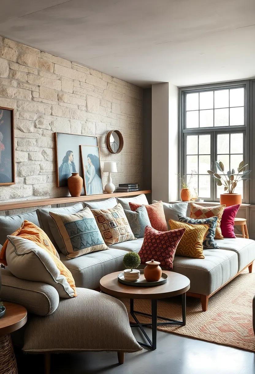 Rustic Charm Meets Urban Edge in Eclectic Rooms with Pillows That Tell Contrasting Stories