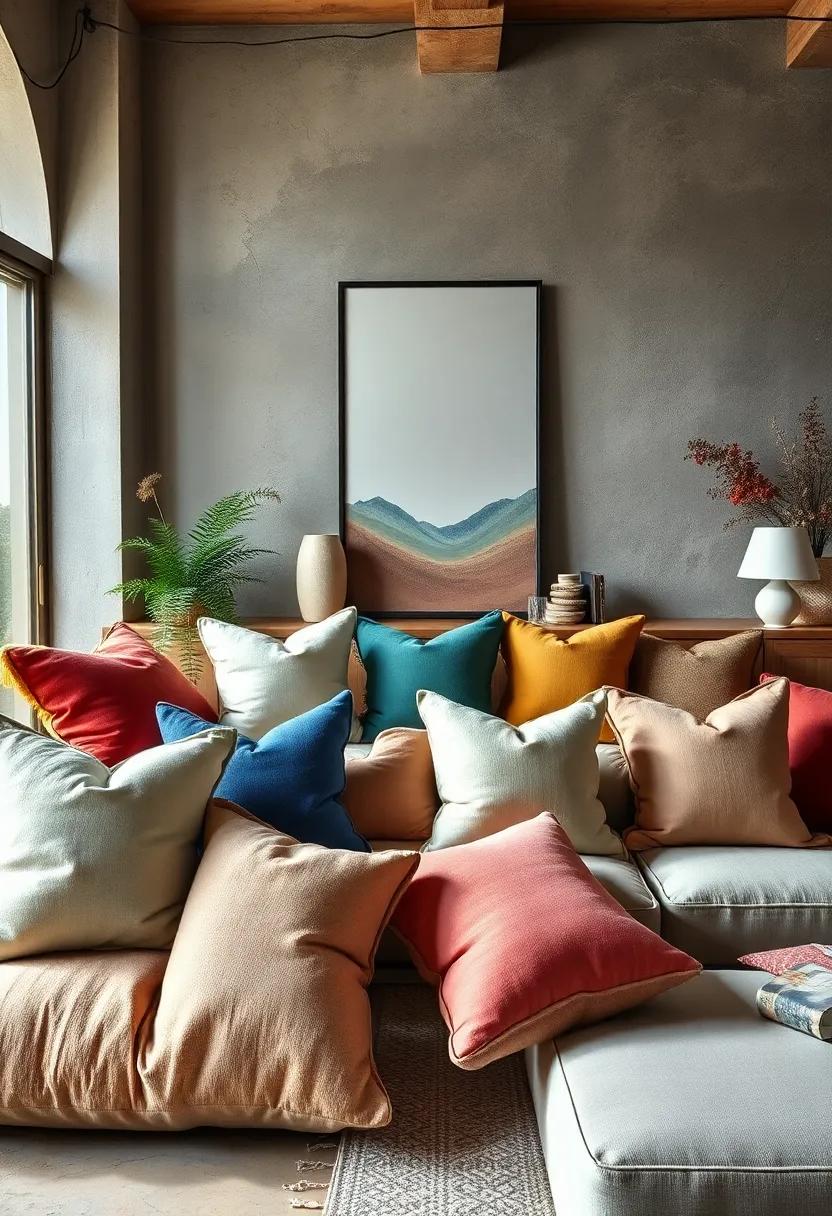 The Texture Symphony Created by Mixing Velvet, Linen, and Cotton Pillows in a Single Space
