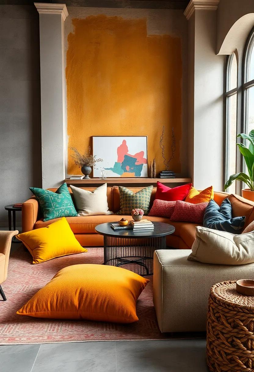 The Visual Drama of Clashing Colors Brought to Life by Eclectic Pillow Combinations