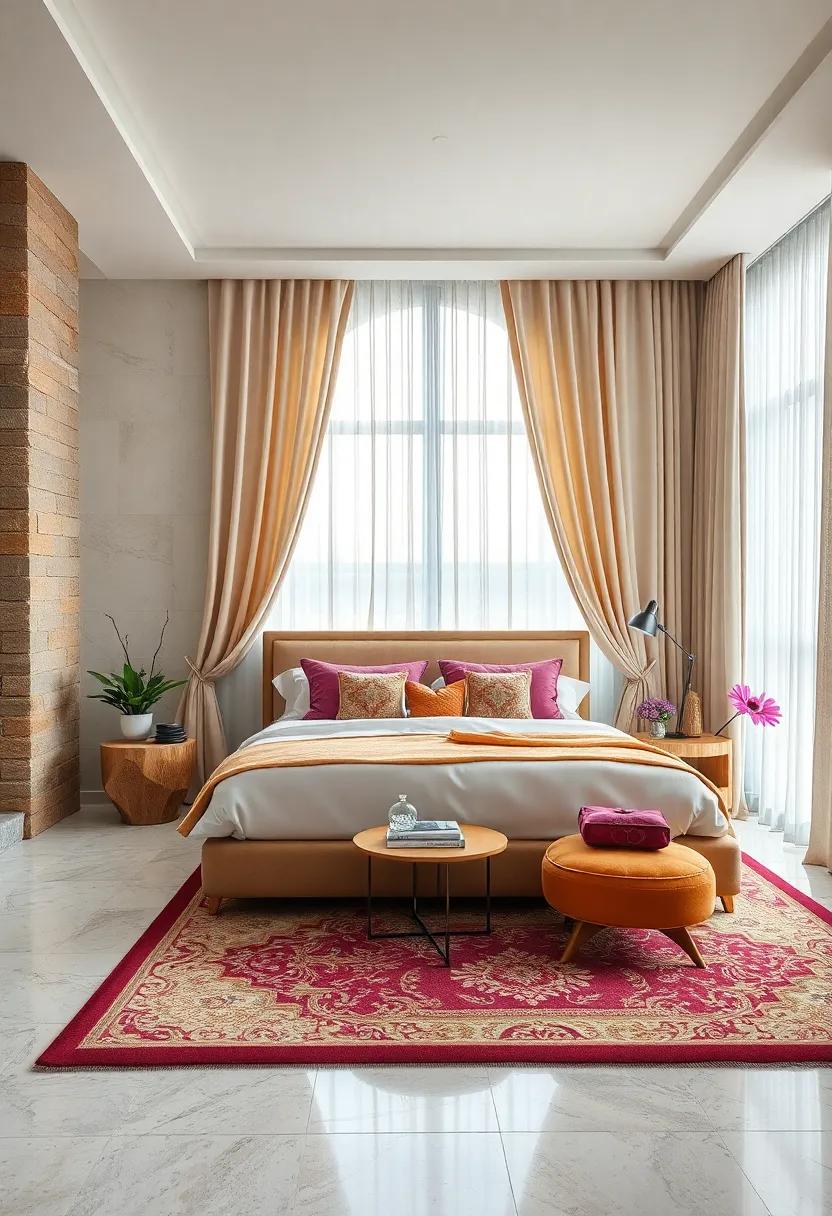 Elegant Bedroom Spaces Featuring Luxurious Silk Drapes and Handcrafted Embroidered Curtains