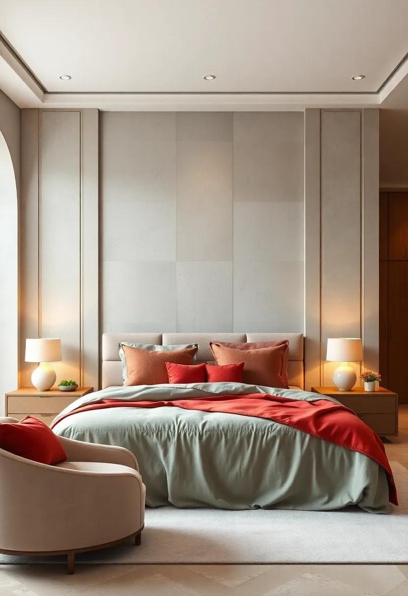Soft Neutral Walls Paired With Bold Accent Colors For a Balanced and Inviting Bedroom Palette