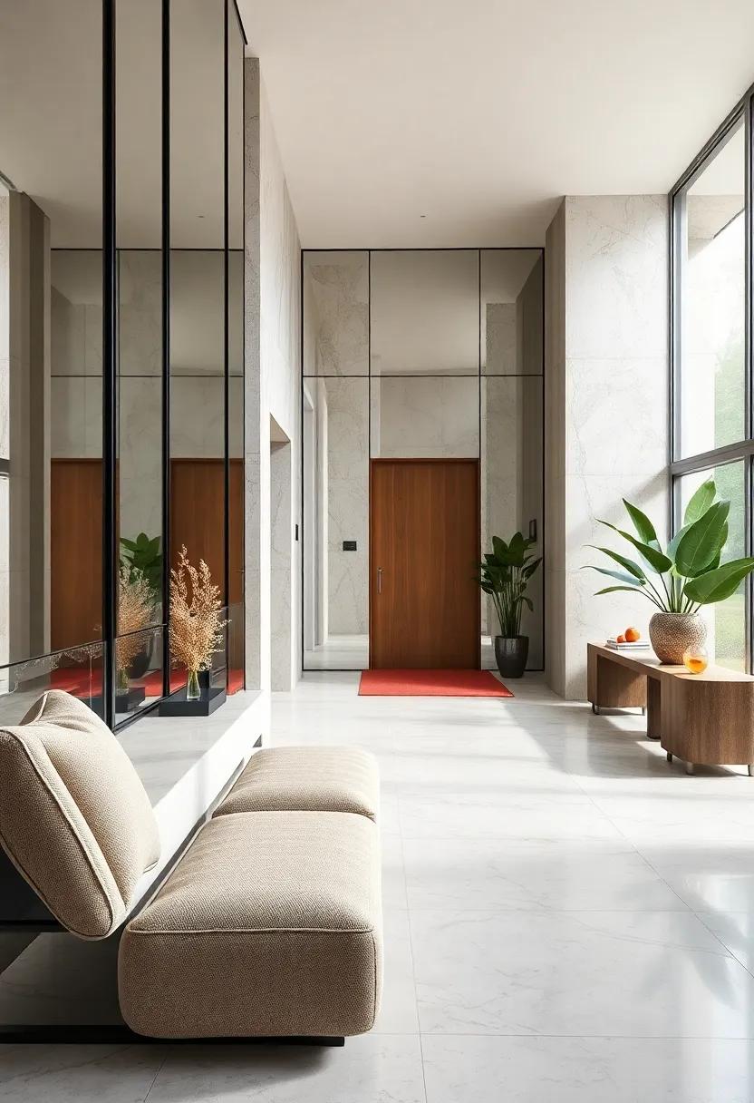 Blending Modern Minimalism With Mirrored Entryway Designs For A Sleek And Sophisticated Look