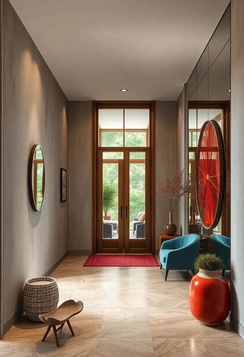 Contrasting Matte And Glossy Finishes Enlivening Entryways Through Dynamic Mirrored Wall Compositions