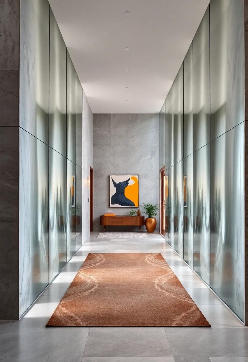 Curved Mirrored Panels Softening Sharp Entryway Angles With Fluid Reflections And Grace