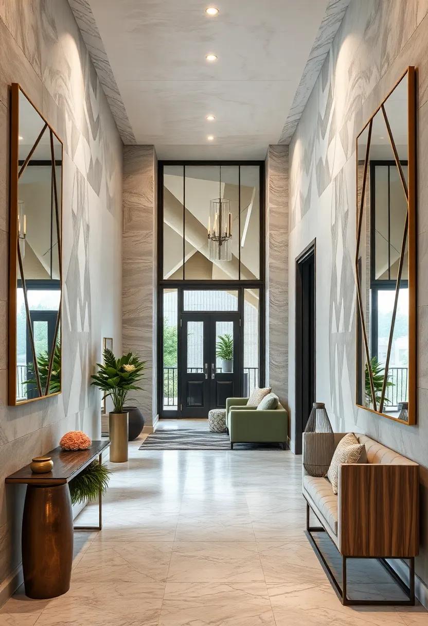 Geometric Mirrors Framing Entryways With Bold Lines And Patterns For Dynamic Visual Impact