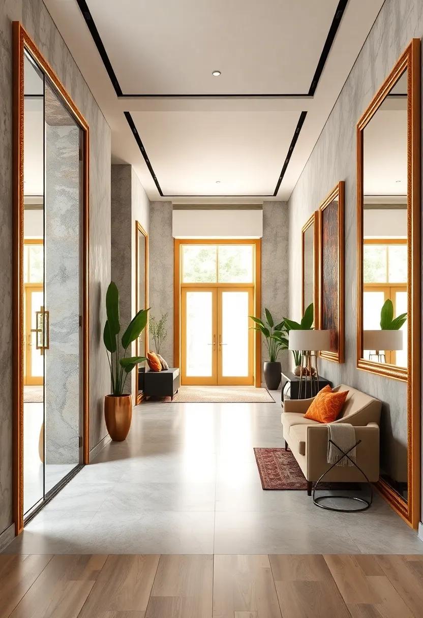 Layering Textured Gold Frames Around Mirrored Entry Walls For A Luxurious And Regal Atmosphere