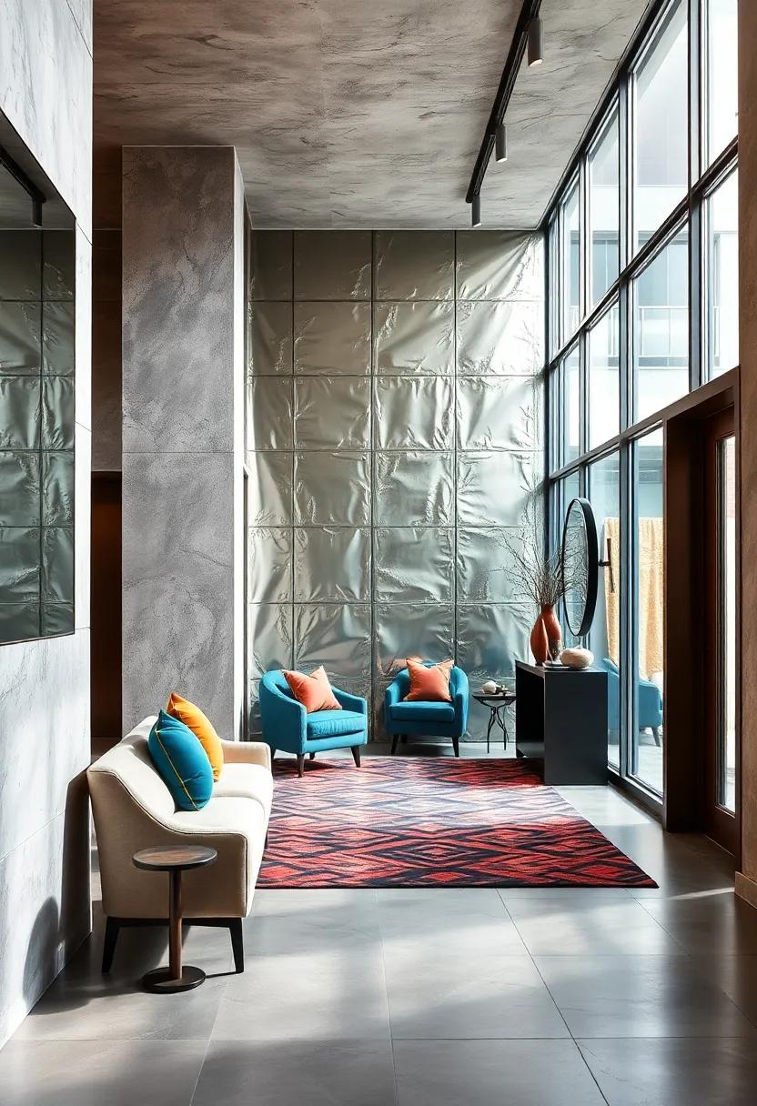 Metallic Mirrored Panels Infusing Industrial Edge And Sophistication Into Urban Entryway Decor