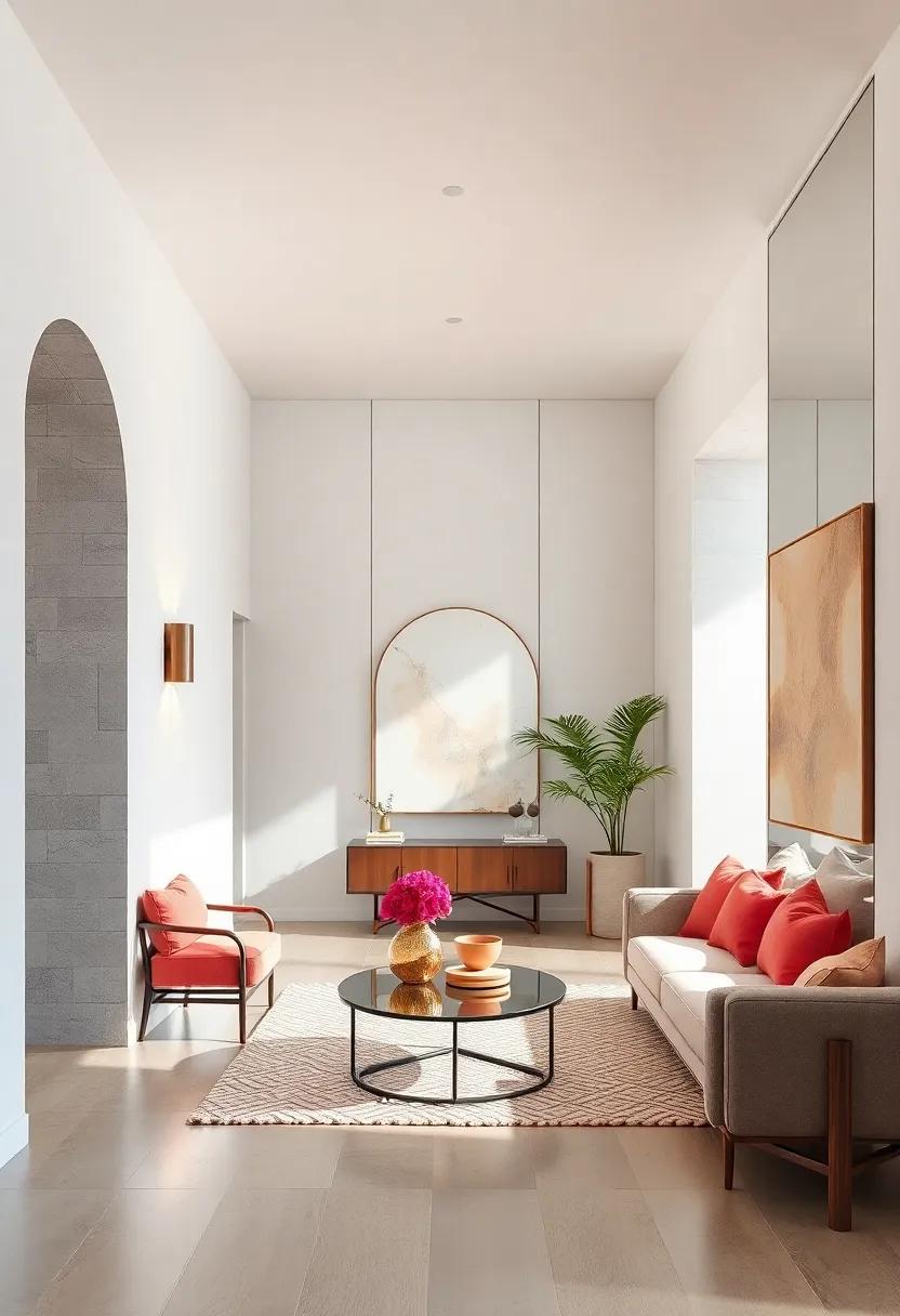 Monochromatic Color Palettes Enhancing Mirrored Entrywalls To Emphasize Texture And Light Play