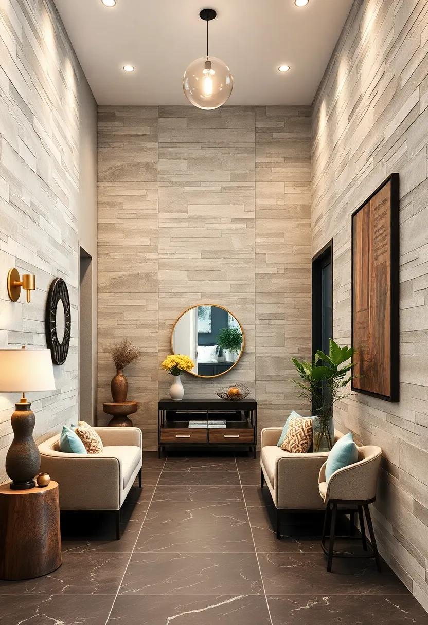 Natural Stone And Mirrored Wall Combinations Crafting Rich Textural Layers For Entryway Elegance