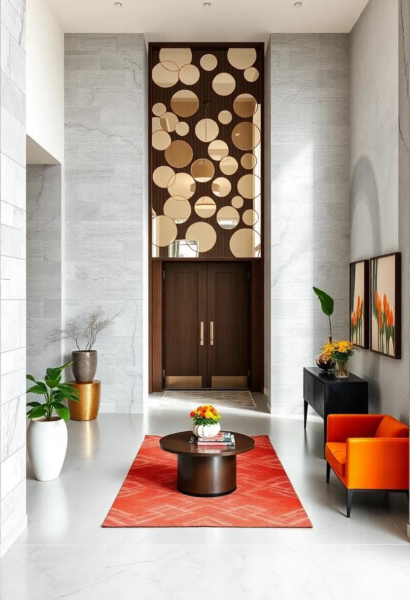 Nature-Inspired Mirrored Wall Art Bringing Organic Shapes And Light Play Into The Entry Space