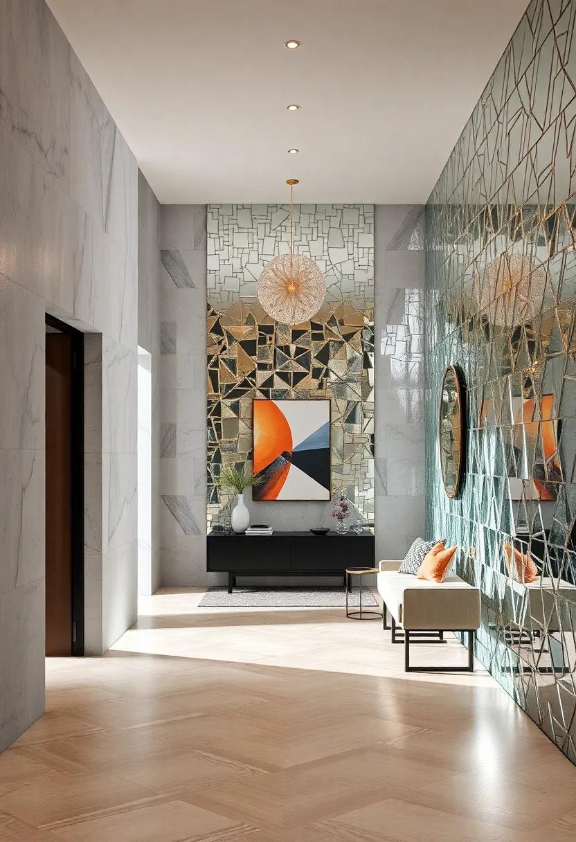 Shimmering Mosaic Mirror Patterns Adding Intriguing Texture And Light Effects To Entry Areas