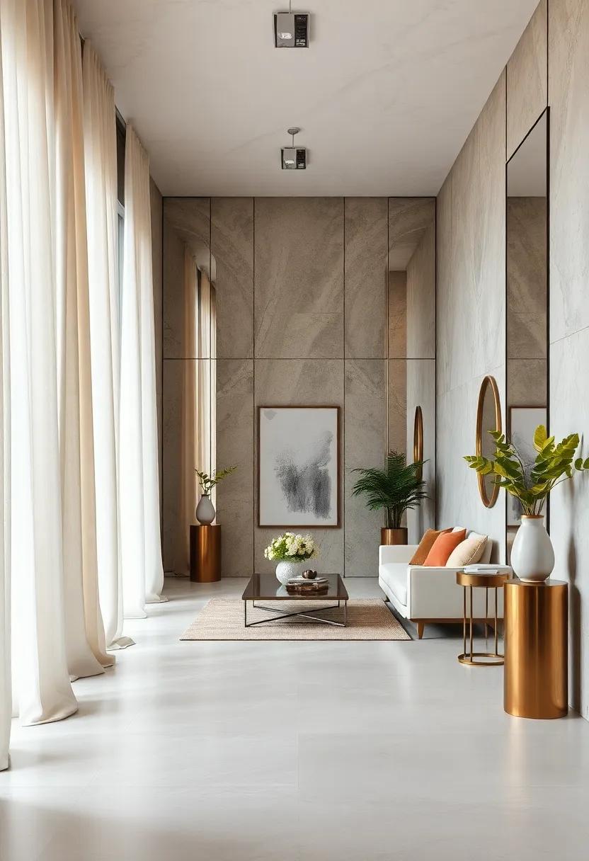 Soft Draped Fabrics Against Mirrored Walls Creating A Luxurious, Inviting Entryway Environment