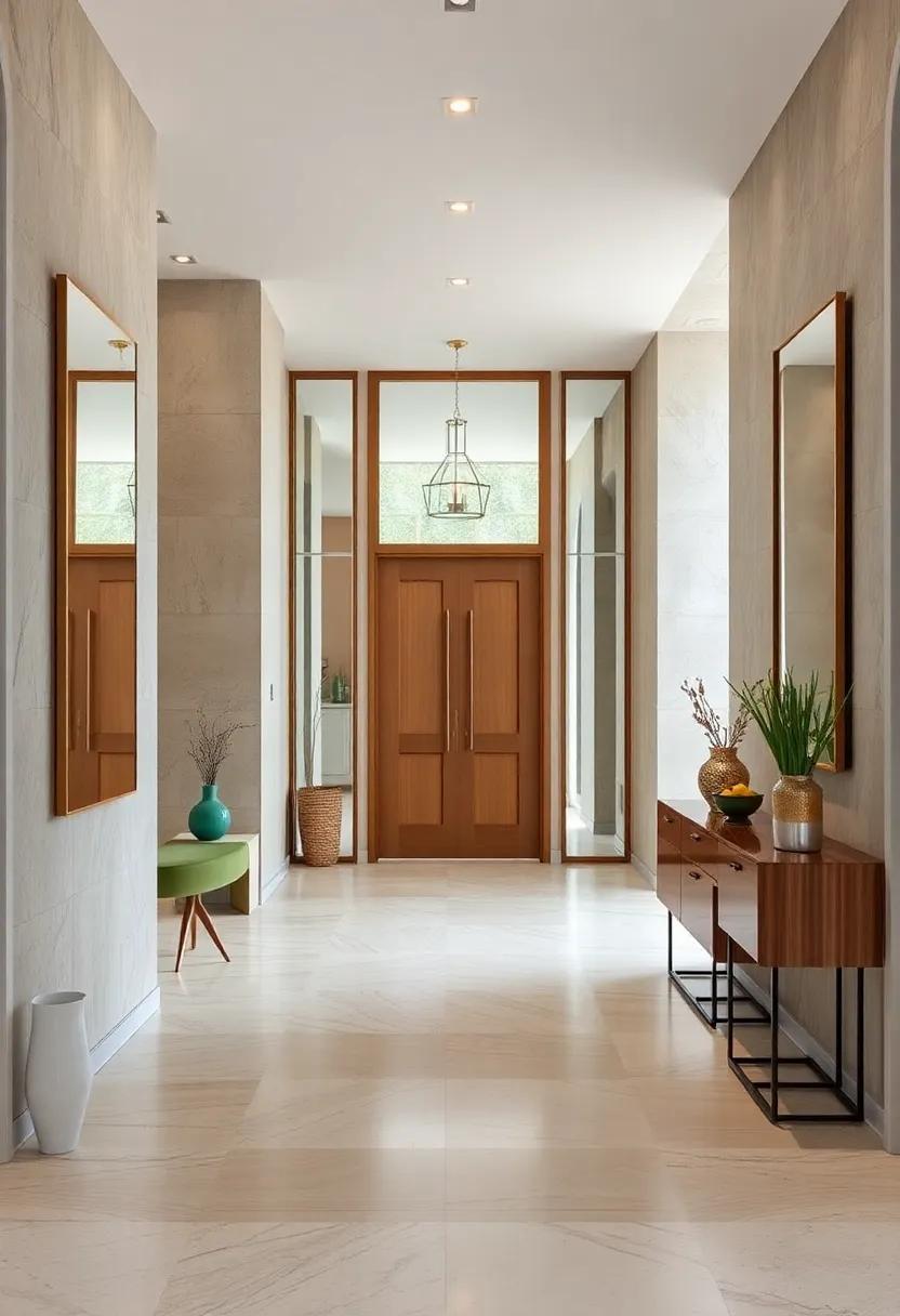 Transitional Style Entryways That Merge Classic And Contemporary Elements Using Mirrored Accents