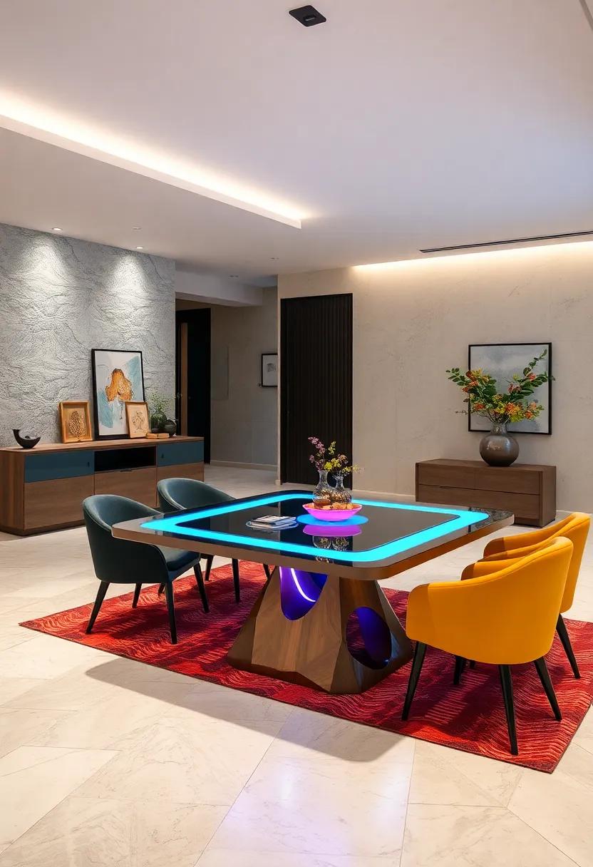 Futuristic Extendable Dining Tables Incorporating Touch-Control Technology and LED Lighting Elements