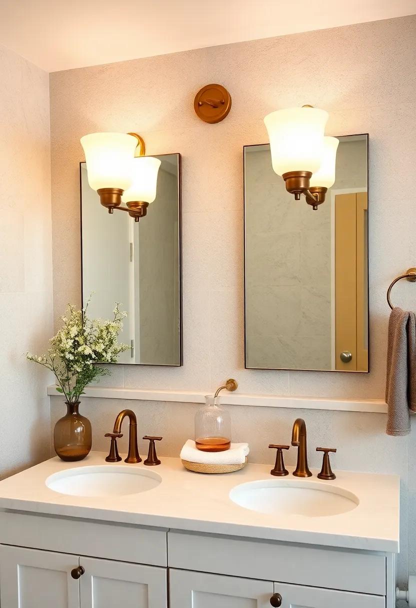 Antique Brass Vanity Lamps with Frosted Glass Shades Blending Elegance and Farmhouse Charm