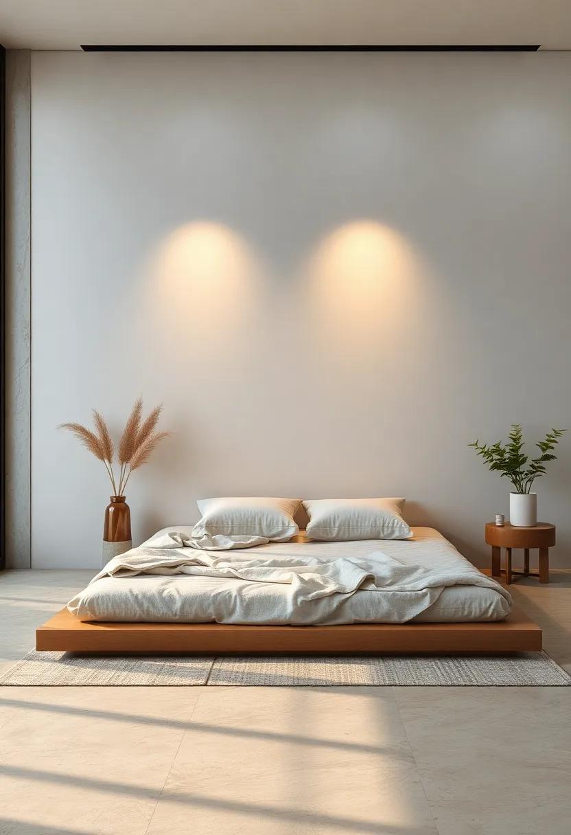 Warm Ambient Lighting Casting Soothing Shadows on a Low-Profile Floor Mattress Setup