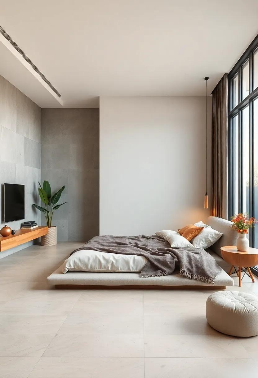 Soft Earth Tones Blending with Sleek Minimalist Furnishings Around a Floor-Level Sleeping Area