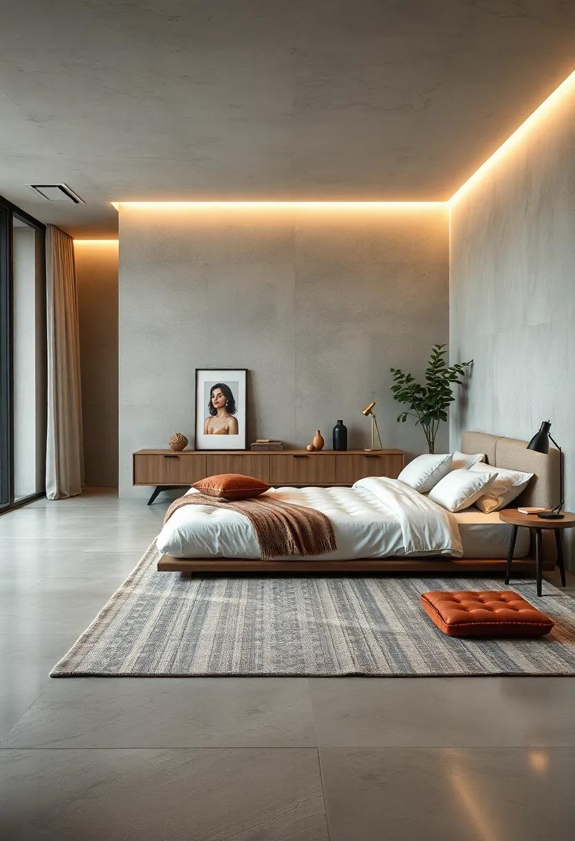 The Harmony of Low Lighting and Open Space Framing a Floor Mattress in a Contemporary Bedroom