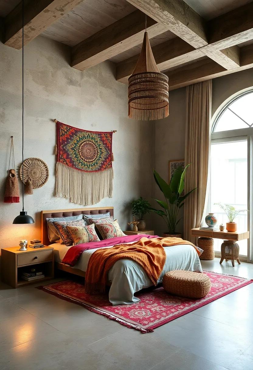 Vibrant Patterns and Handcrafted Wall Hangings Bringing Artistic Flair and Global Influences to a Free-Spirited Bedroom