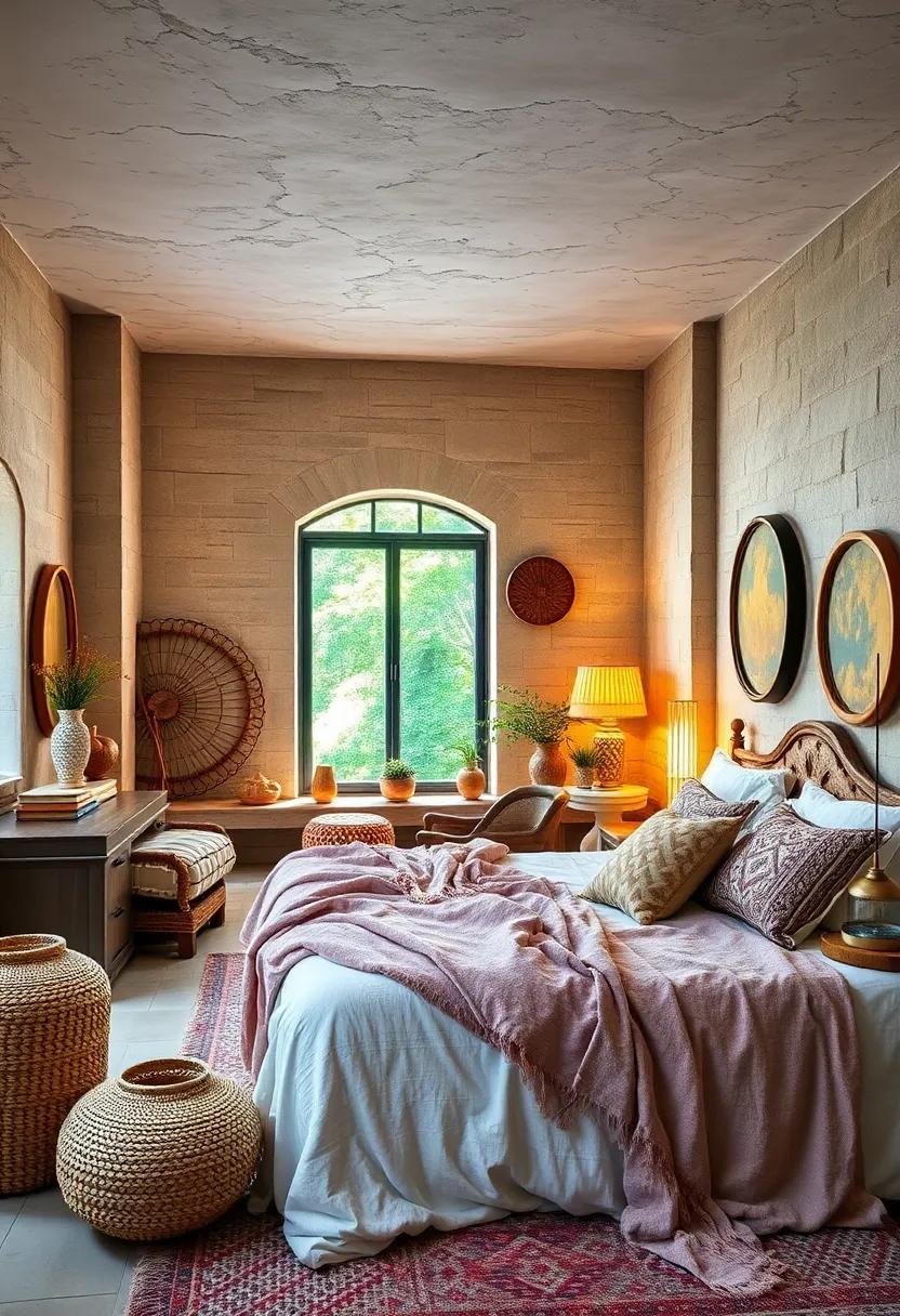 Mixing Rustic and Glossy Textures Through Metallic Accents and Natural Weaves for a Dynamic Bedroom Look